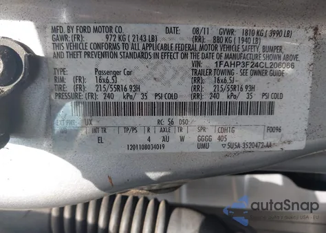 2012 Ford Focus Se z USA, uszkodzony, nr VIN 1FAHP3F24CL206066